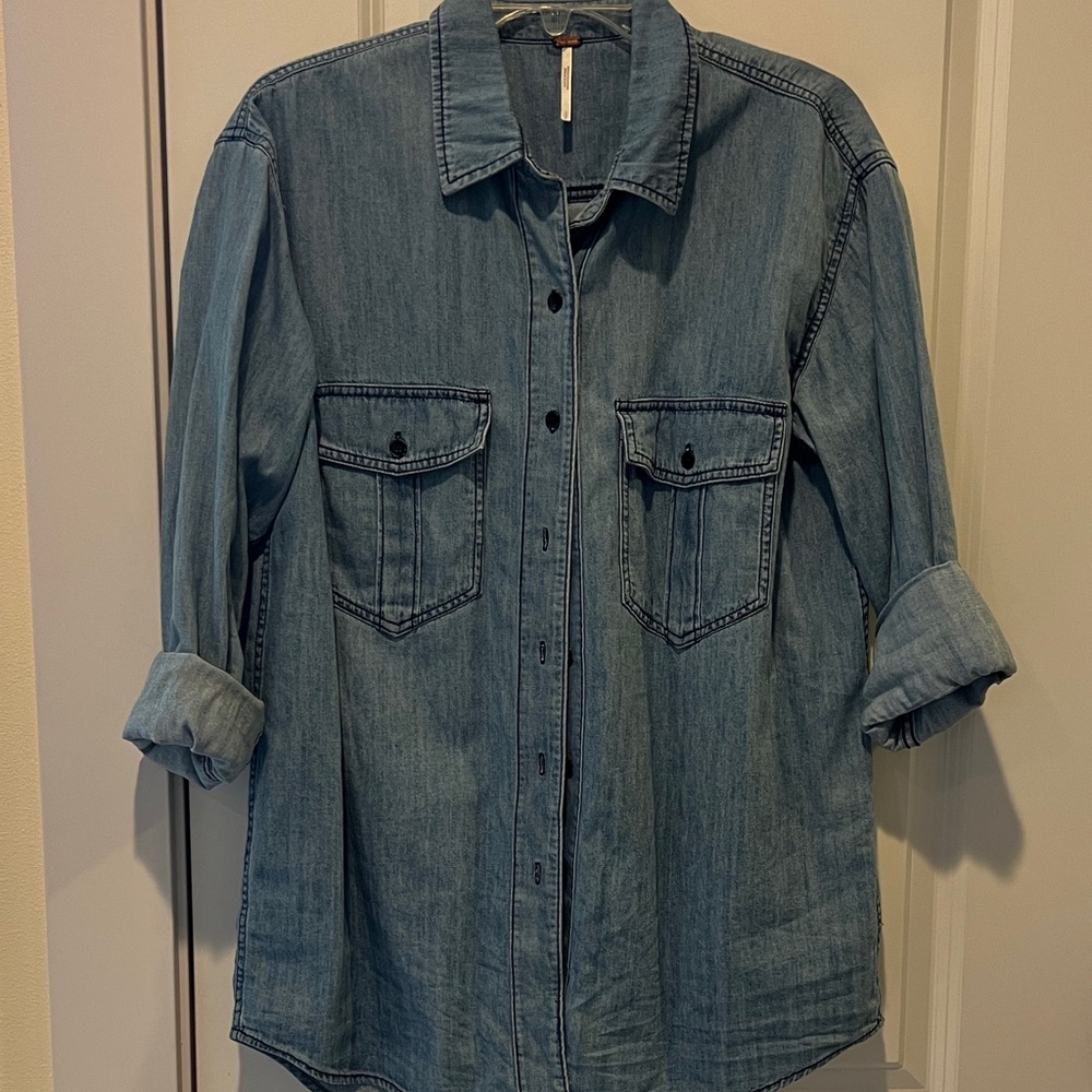 Free People Light Blue Denim Shirt